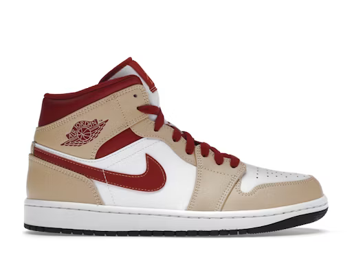 Jordan 1 Mid Light Curry Cardinal